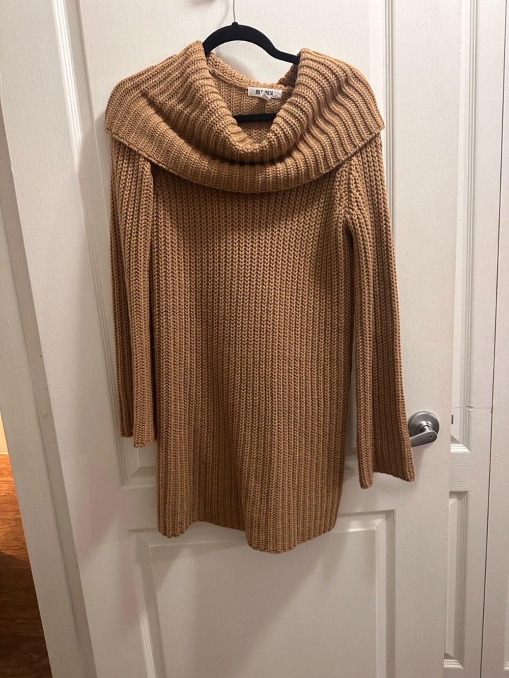 BB Dakota Camel Cowl Neck Knit Sweater Dress